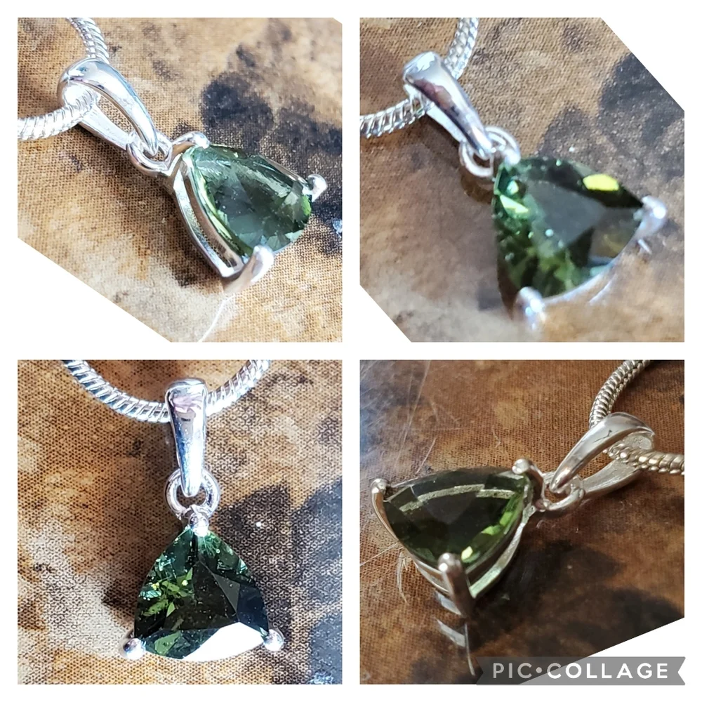 Genuine *Czech Moldavite* Faceted Trillion Necklace Pendant | Silver | Stunning - Picture 4 of 4